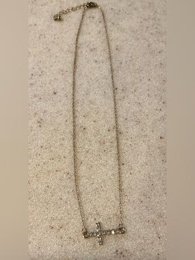 Delicate Crystal Cross Necklace - Gold Tone